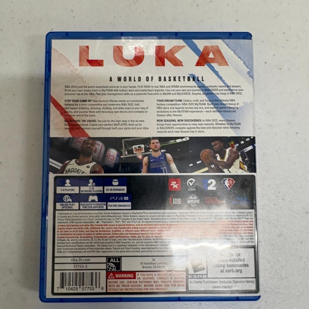 NBA 2K22 Sony PlayStation 4 PS4 Game Luka Doncic Cover Art