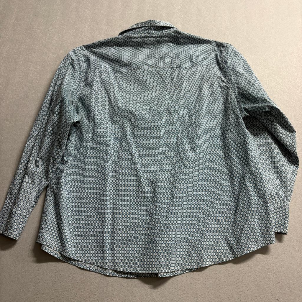 Wrangler Wrancher Western Shirt Mens XXL Blue Geometric Pearl Snap Long Sleeve