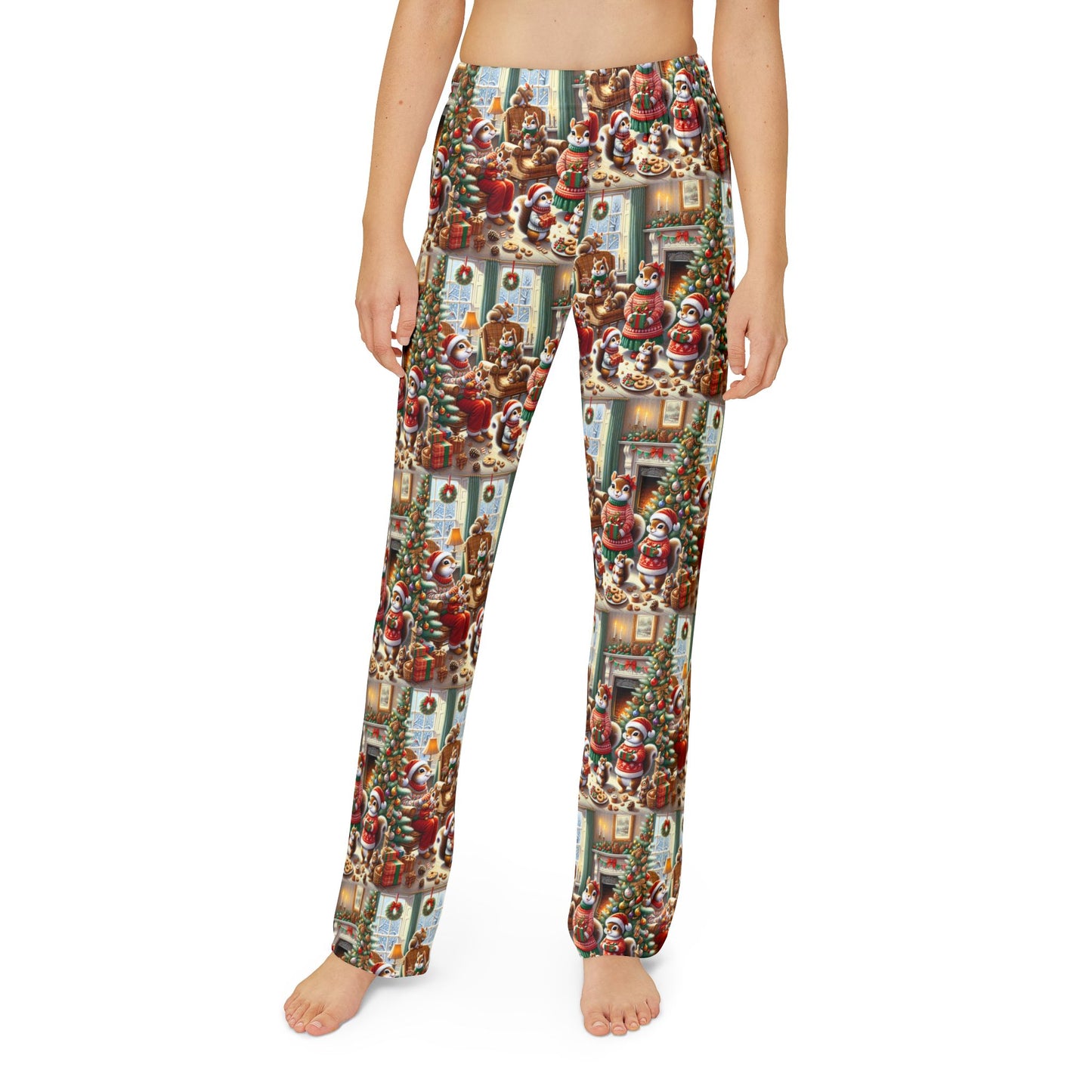 Squirrell Family Christmas Holiday Kids Pajama Pants (AOP) Printify