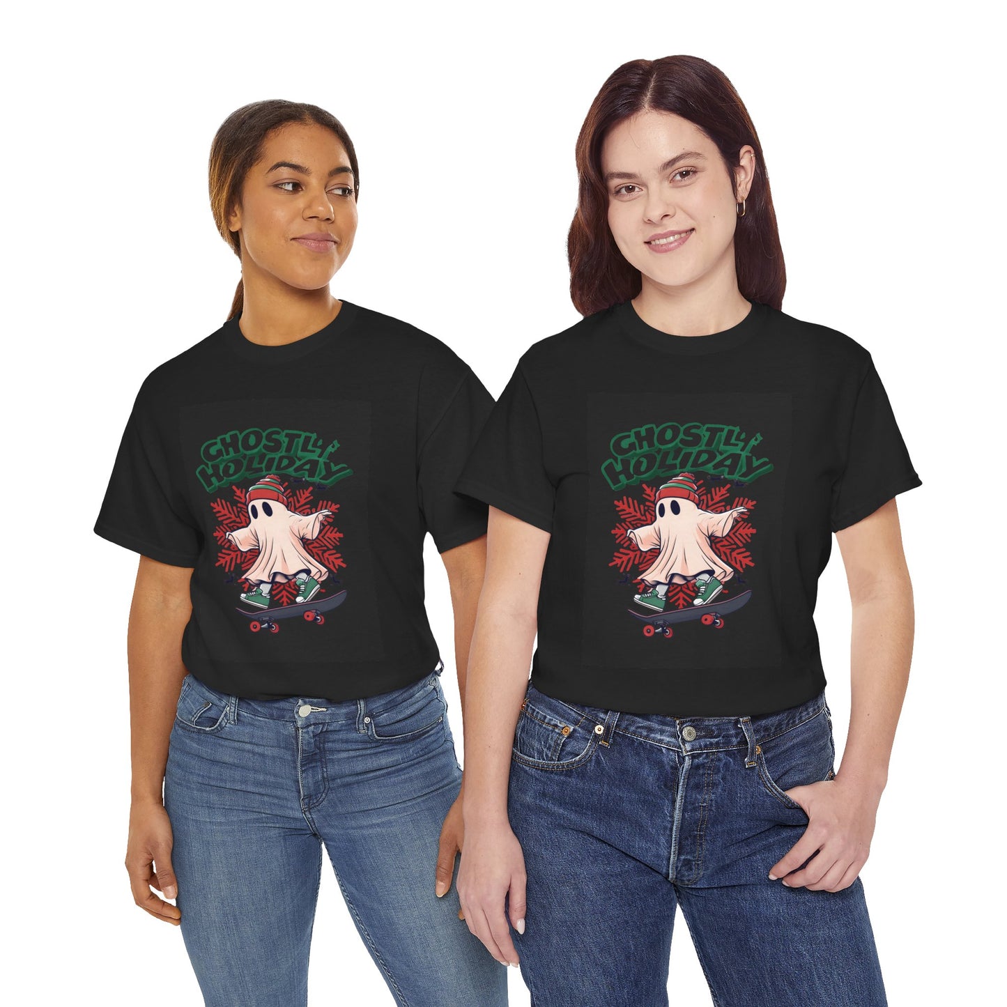 Unisex Heavy Cotton Tee Ghostly Holiday Skateboard Printify