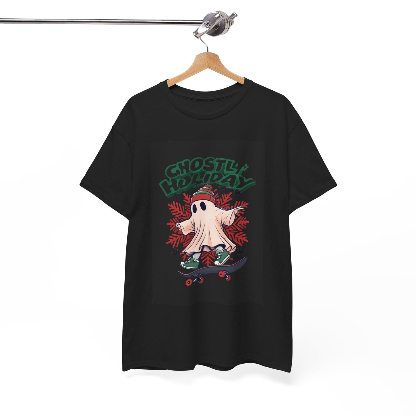 Unisex Heavy Cotton Tee Ghostly Holiday Skateboard Printify