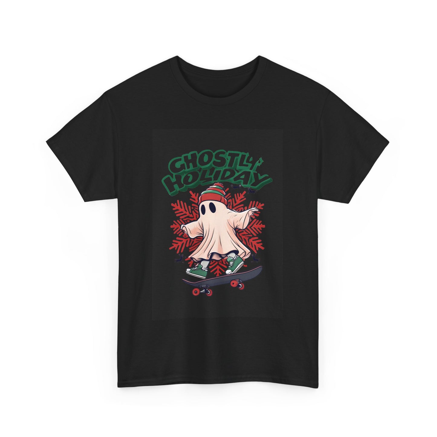 Unisex Heavy Cotton Tee Ghostly Holiday Skateboard Printify