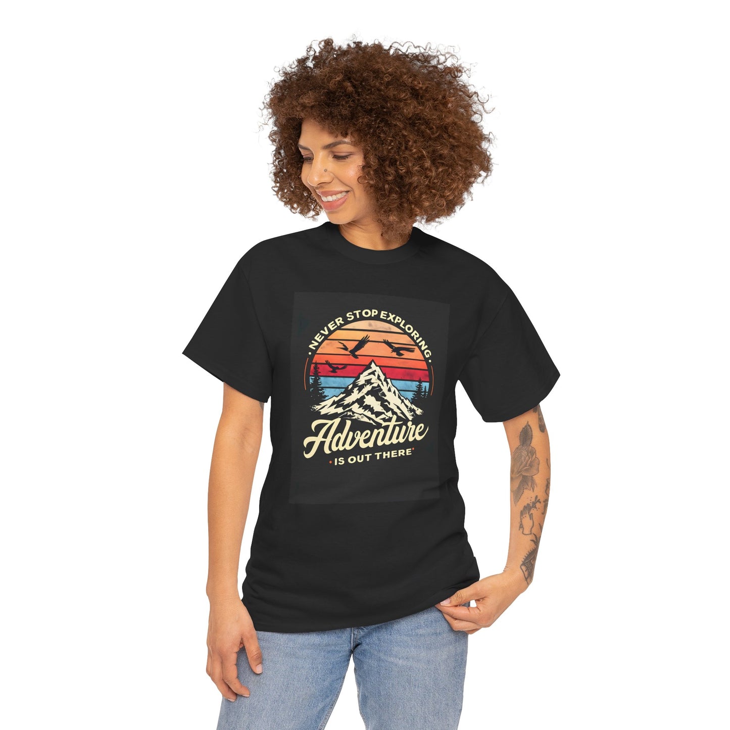 Unisex Heavy Cotton Tee Adventure Is Out There Black Different Sizes Printify