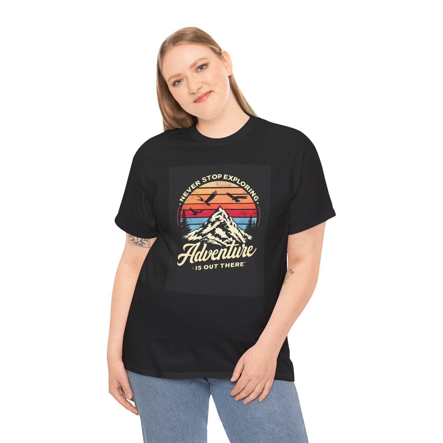 Unisex Heavy Cotton Tee Adventure Is Out There Black Different Sizes Printify