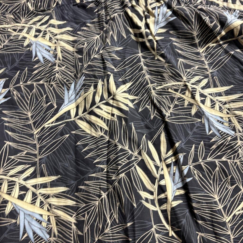 Caribbean Mens 3X Hawaiian Shirt Silk Cotton Blend Black Tropical Floral Palm