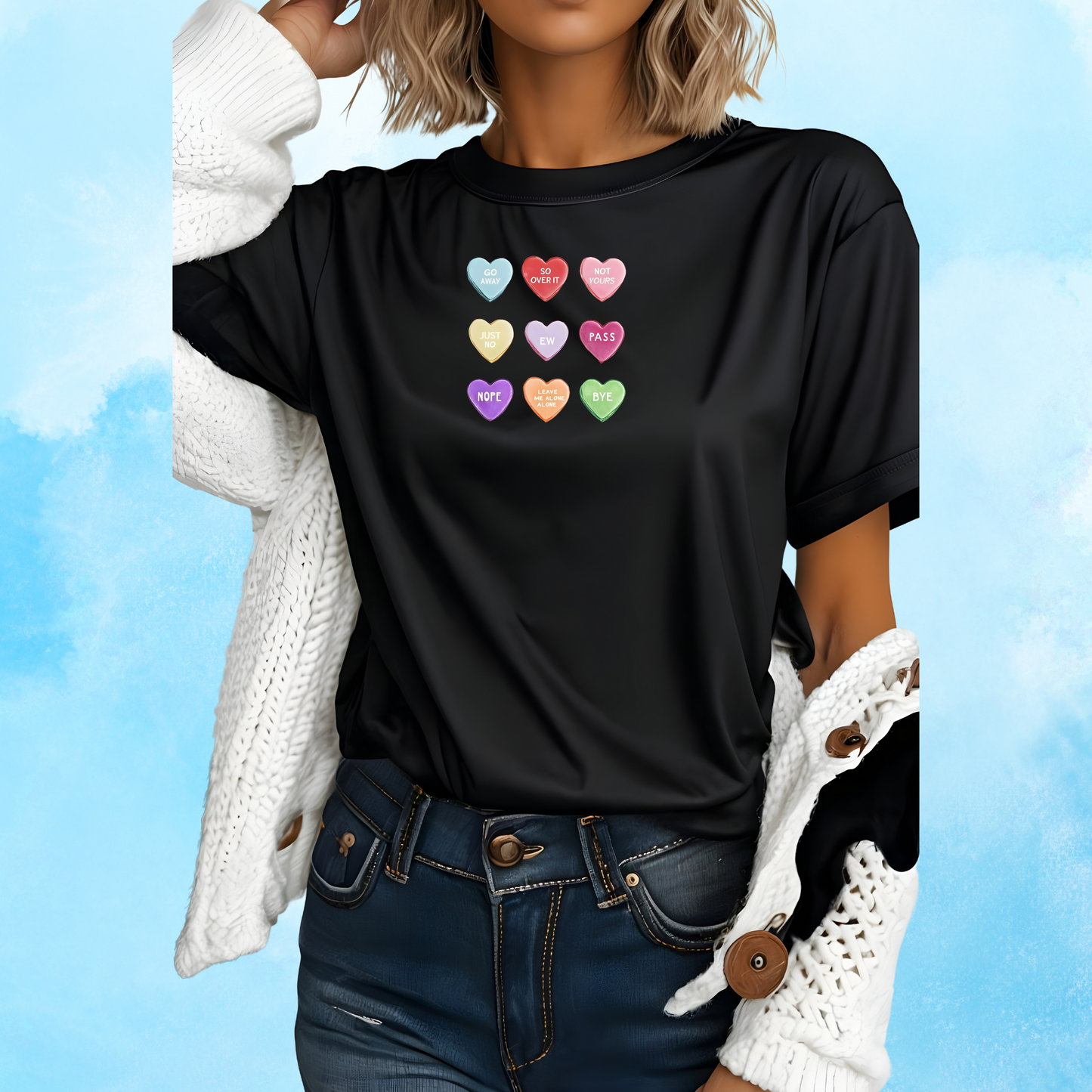 Candy Hearts Valentine Day Cotton T-Shirt Teet