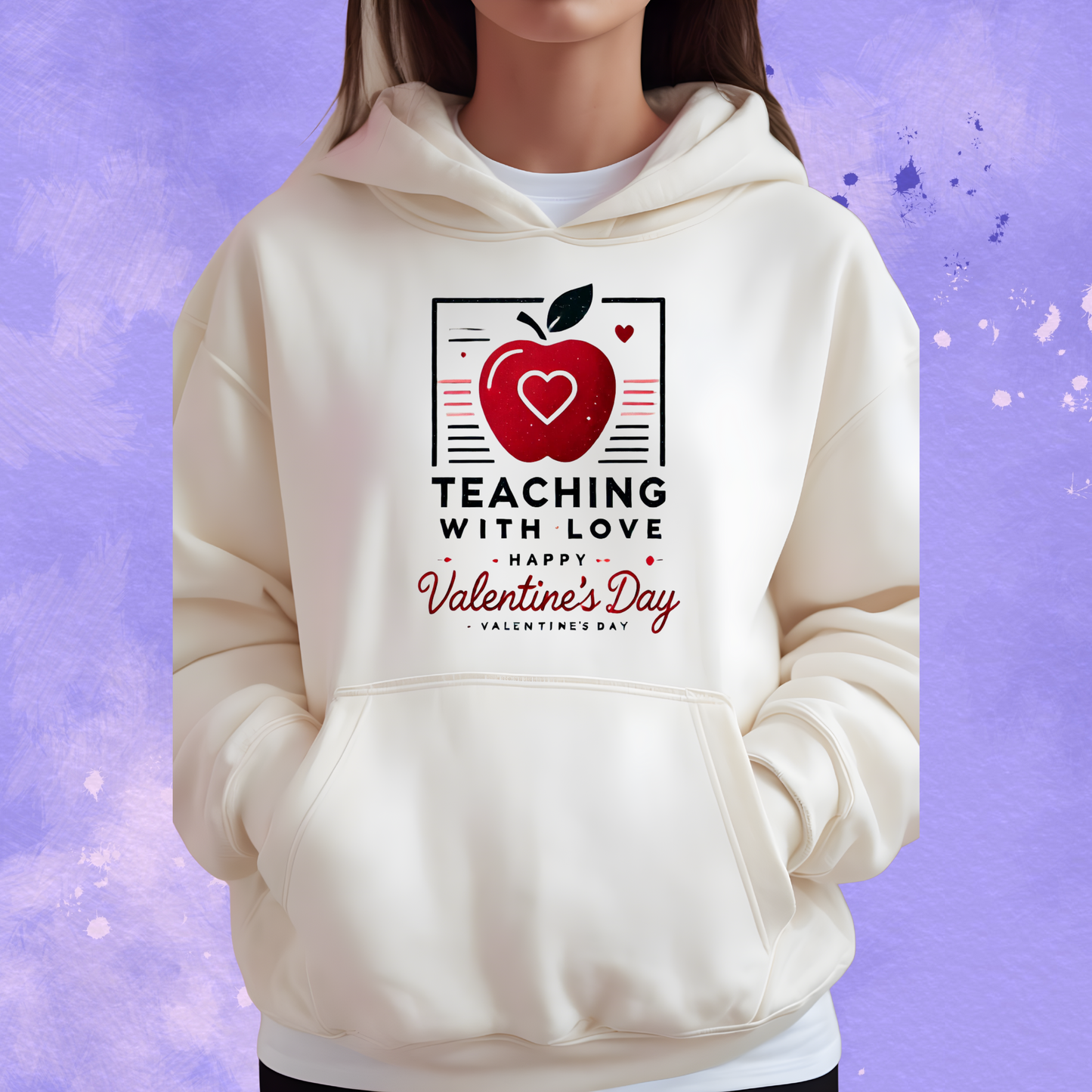 Hoodie Hooded Sweatshirt Teacher with Love Valentines Day Gift For Her