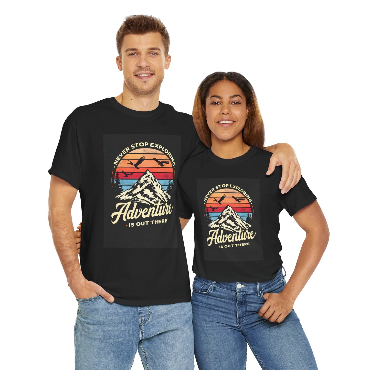 Unisex Heavy Cotton Tee Adventure Is Out There Black Different Sizes Printify