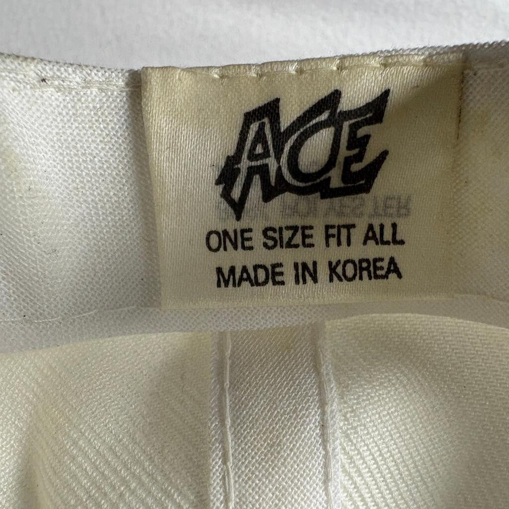 Vintage Nike Spellout Snapback Hat Cream Navy Blue Ace Tag Made in Korea Cap
