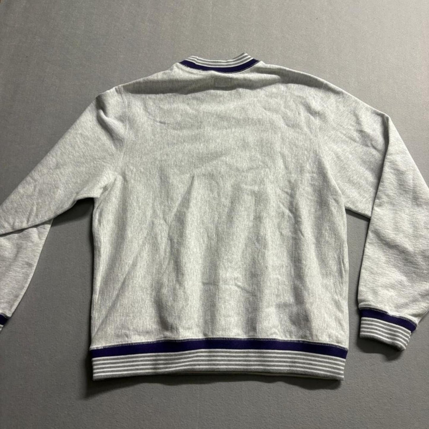 Noah NY Striped Rib Crewneck Sweatshirt Mens Large Ash Heather Grey Dover Street