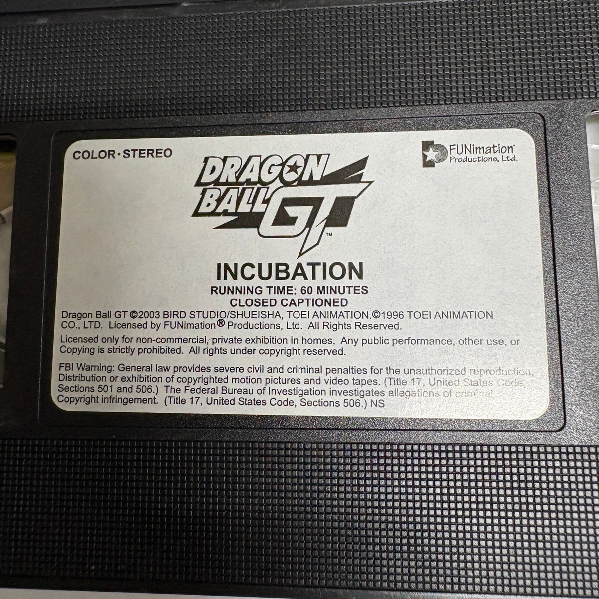 Dragon Ball GT Incubation VHS Tape 2003 FUNimation Anime Vol