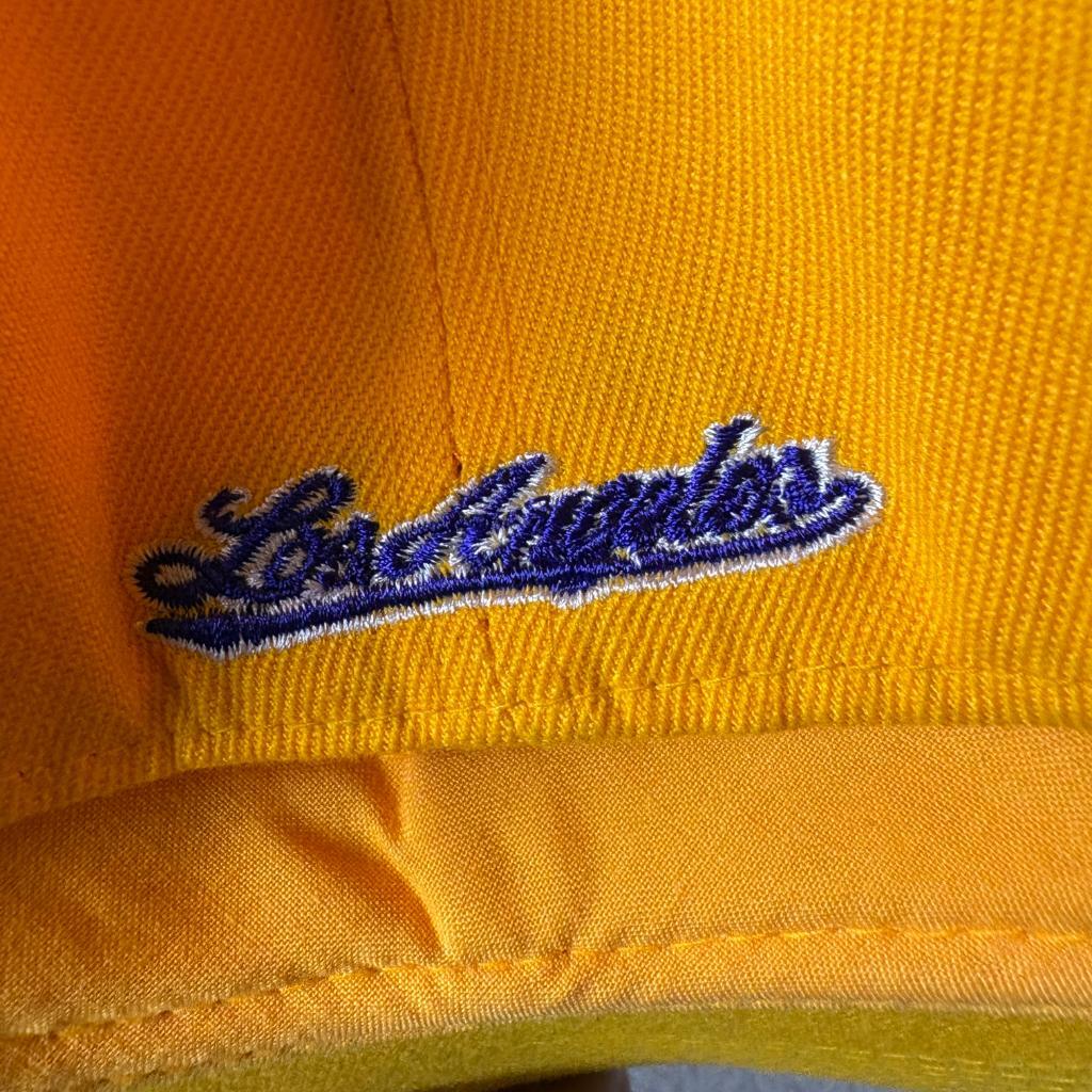 Los Angeles Lakers Yellow Fitted Hat 7 1/4 Down Town LA Purple Embroidered Cap