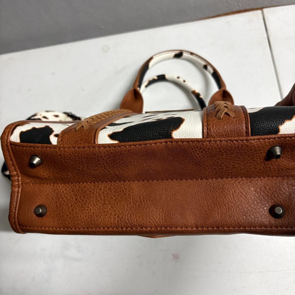 Wrangler Cow Print Mini Tote Bag Womens Brown Faux Leather Crossbody Satchel