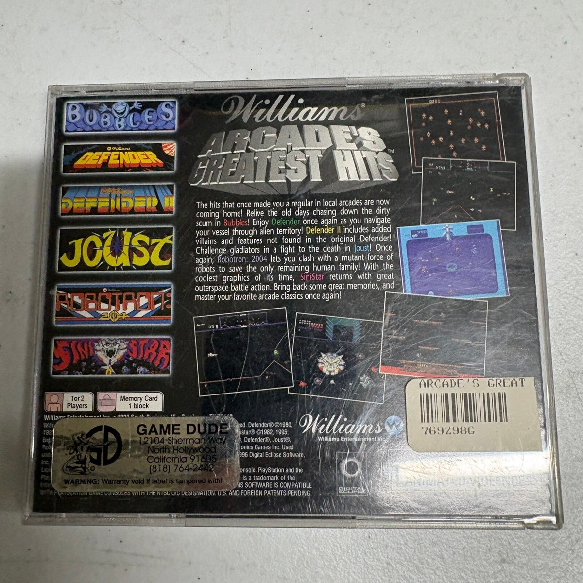 Williams Arcades Greatest Hits Sony PlayStation PS1 Complete Classic Games Black