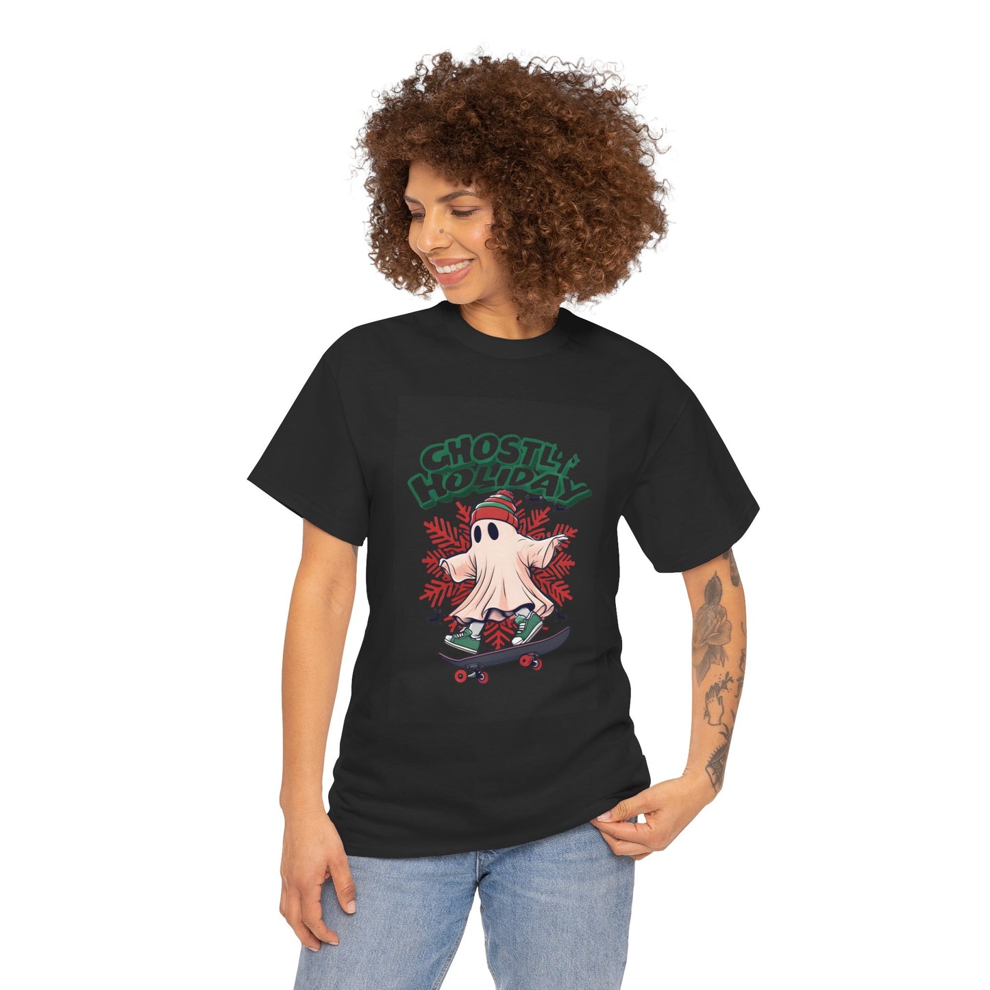 Unisex Heavy Cotton Tee Ghostly Holiday Skateboard Printify