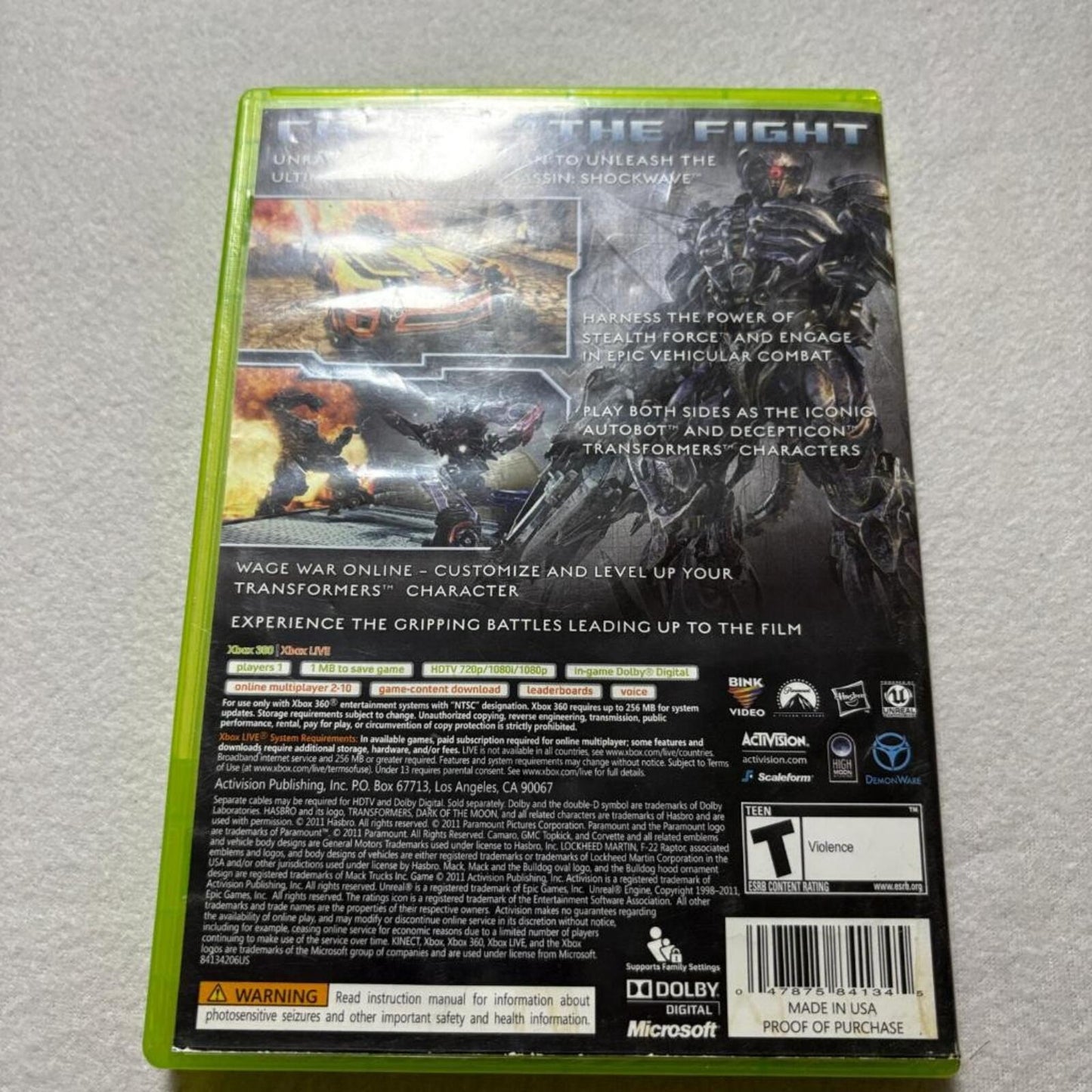 Transformers Dark of the Moon Xbox 360 Game Complete with Manual