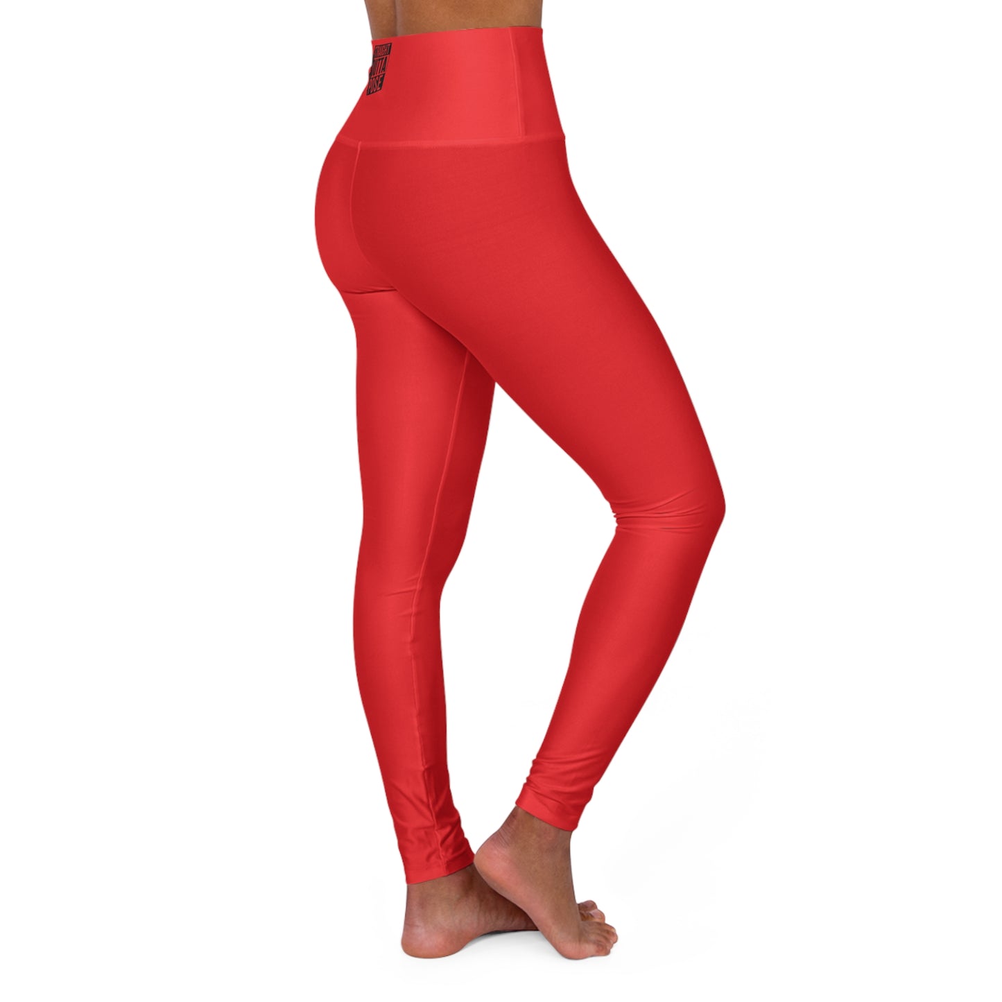 Straight Outta Pose Red High Waisted Yoga Leggings (AOP)