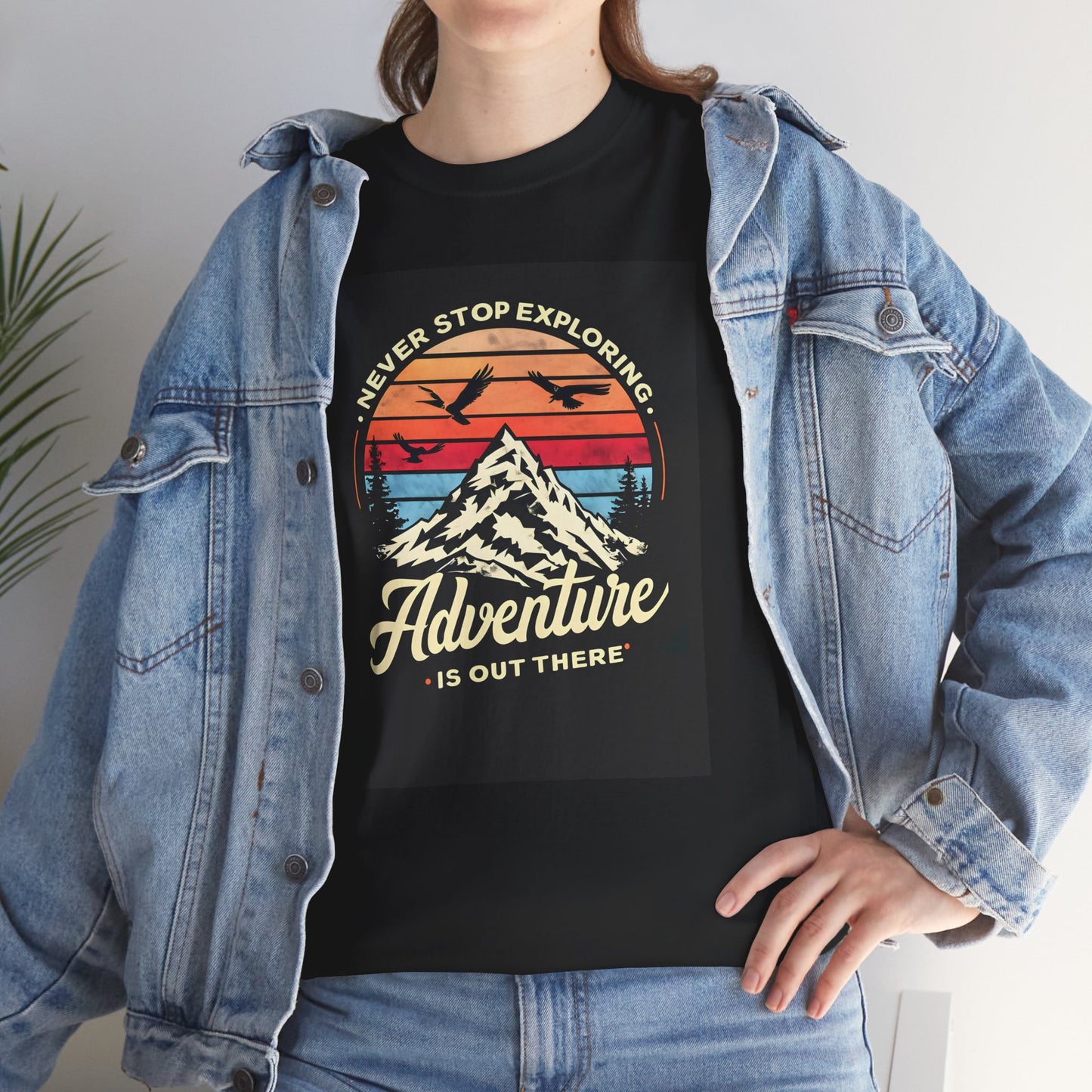 Unisex Heavy Cotton Tee Adventure Is Out There Black Different Sizes Printify
