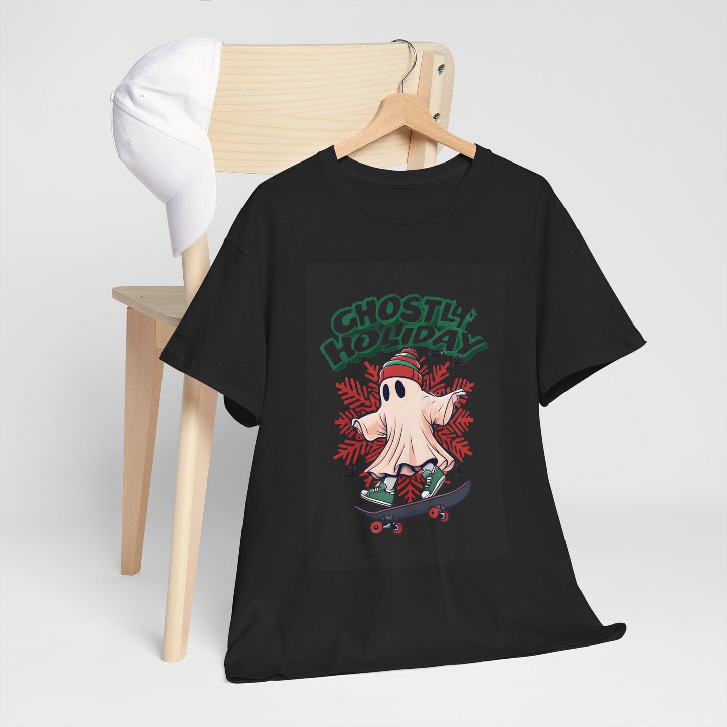Unisex Heavy Cotton Tee Ghostly Holiday Skateboard Printify