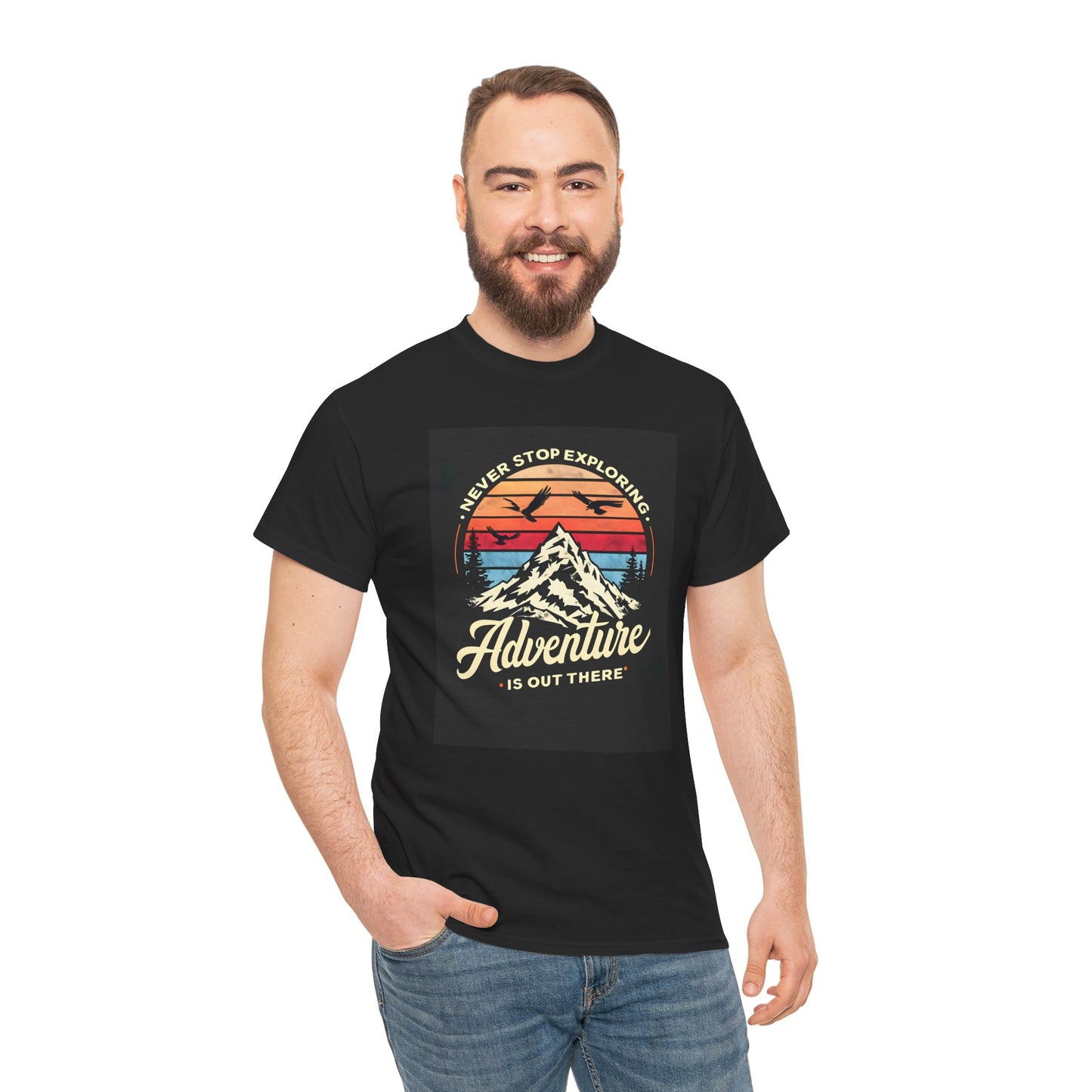 Unisex Heavy Cotton Tee Adventure Is Out There Black Different Sizes Printify