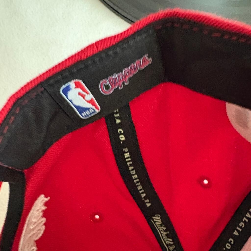 LA Clippers Mitchell & Ness Snapback Hat Red Script Logo NBA Basketball Cap OSFA