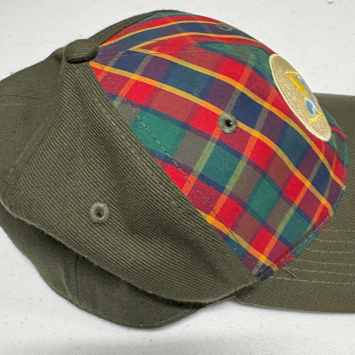 Boy Scouts Webelos Uniform Hat Cap M/L Olive Green Plaid Flex Fit