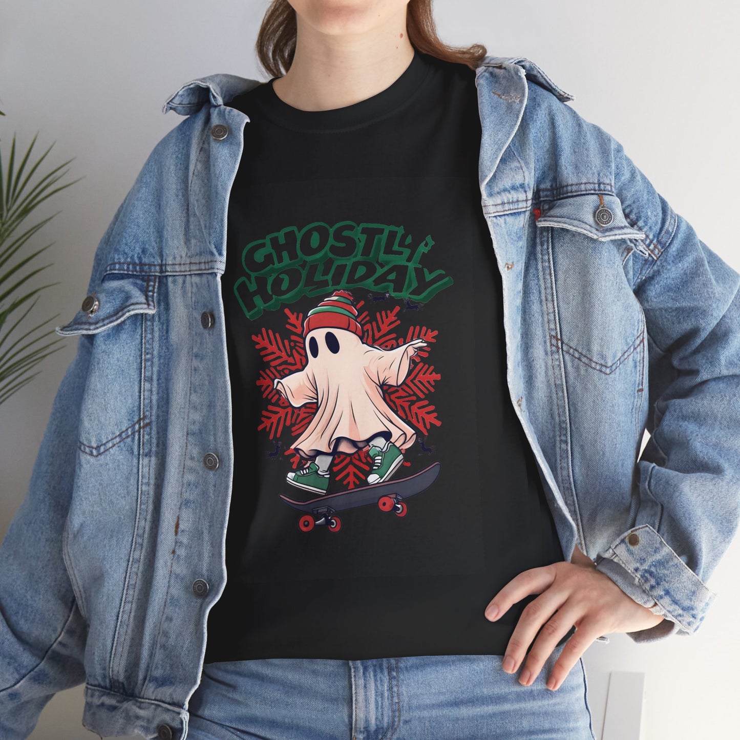 Unisex Heavy Cotton Tee Ghostly Holiday Skateboard Printify