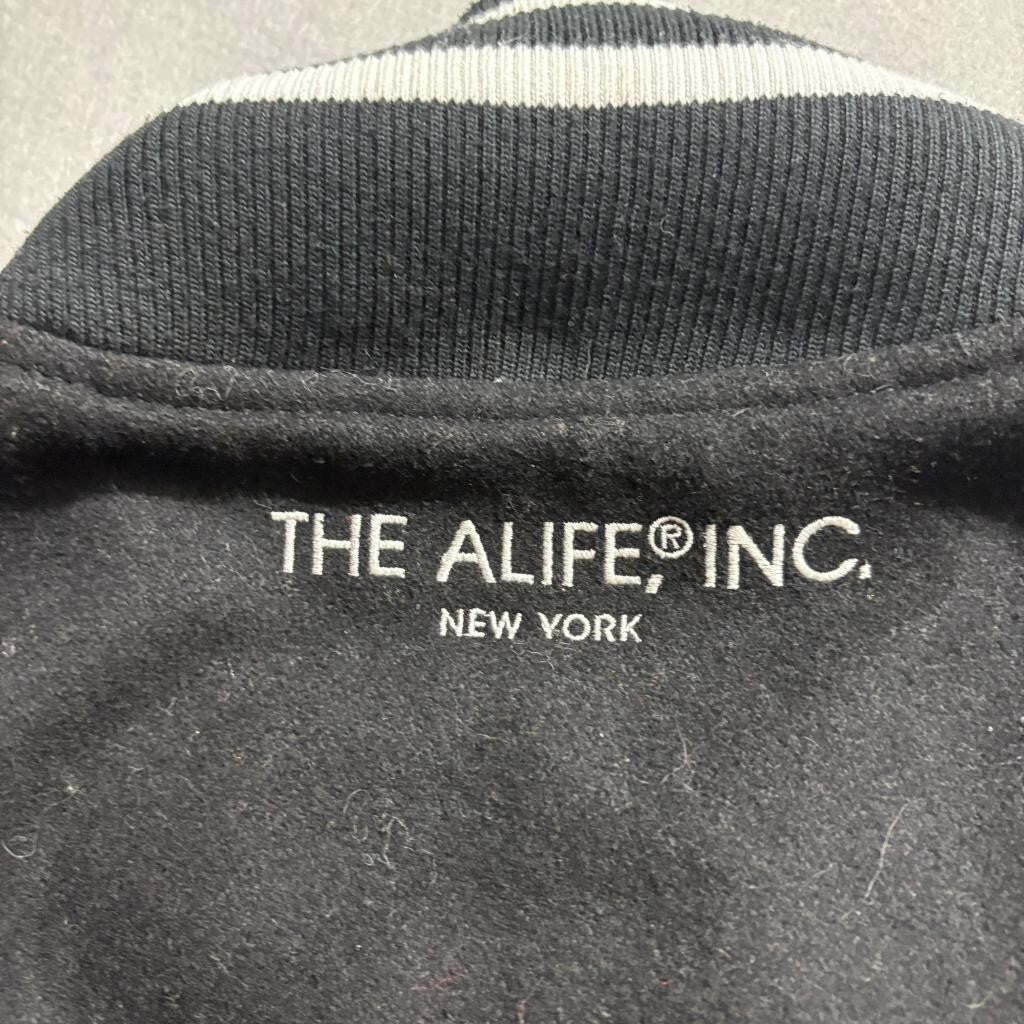 Alife NY Mens Varsity Jacket Medium Black Grey Wool Blend Letterman Snap Button