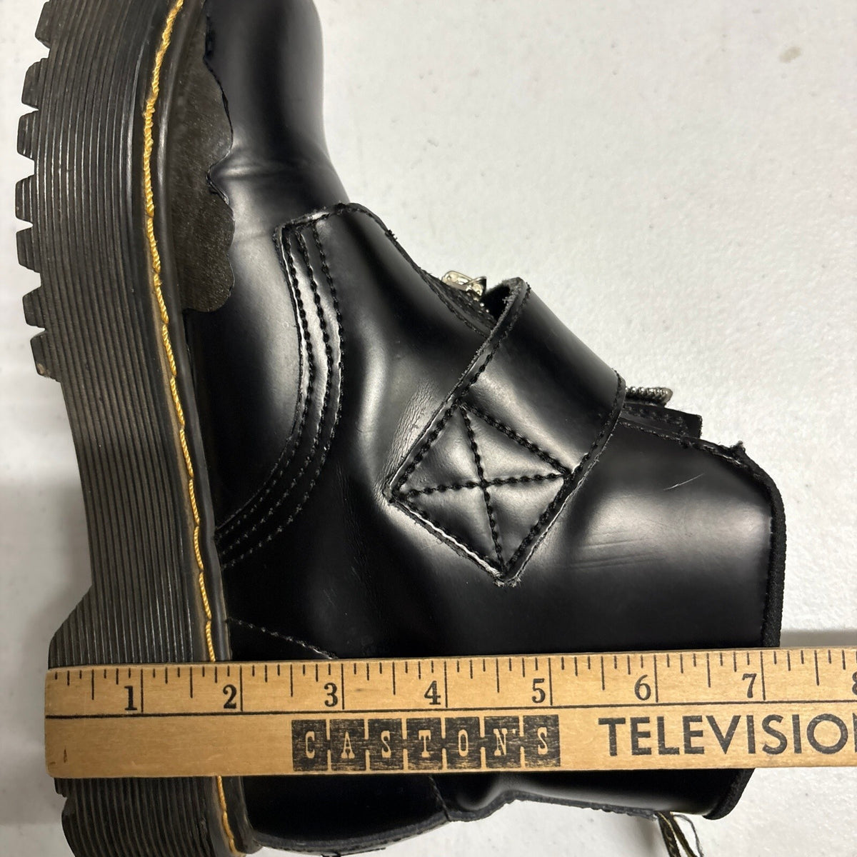 Dr Martens Lazy Oaf Devon Heart Buckle Platform Boots Black Leather Womens