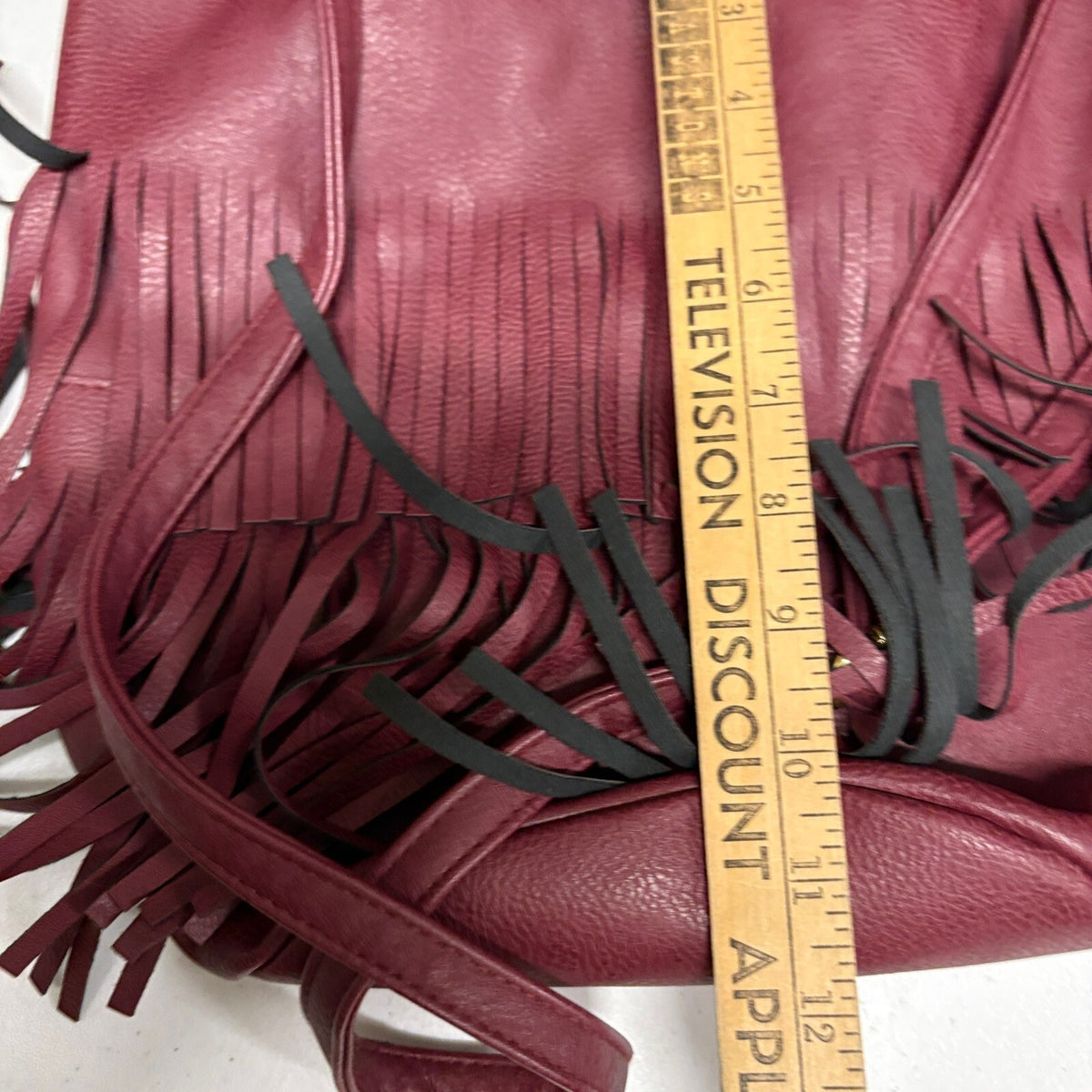 Burgundy Faux Leather Fringe Bucket Bag Women Boho Drawstring Crossbody Purse