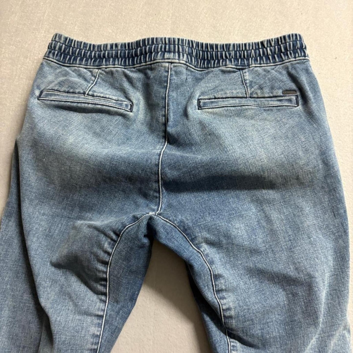 PacSun Skinny Jogger Jeans Womens Medium Blue Denim Ankle Zip Drawstring Elastic