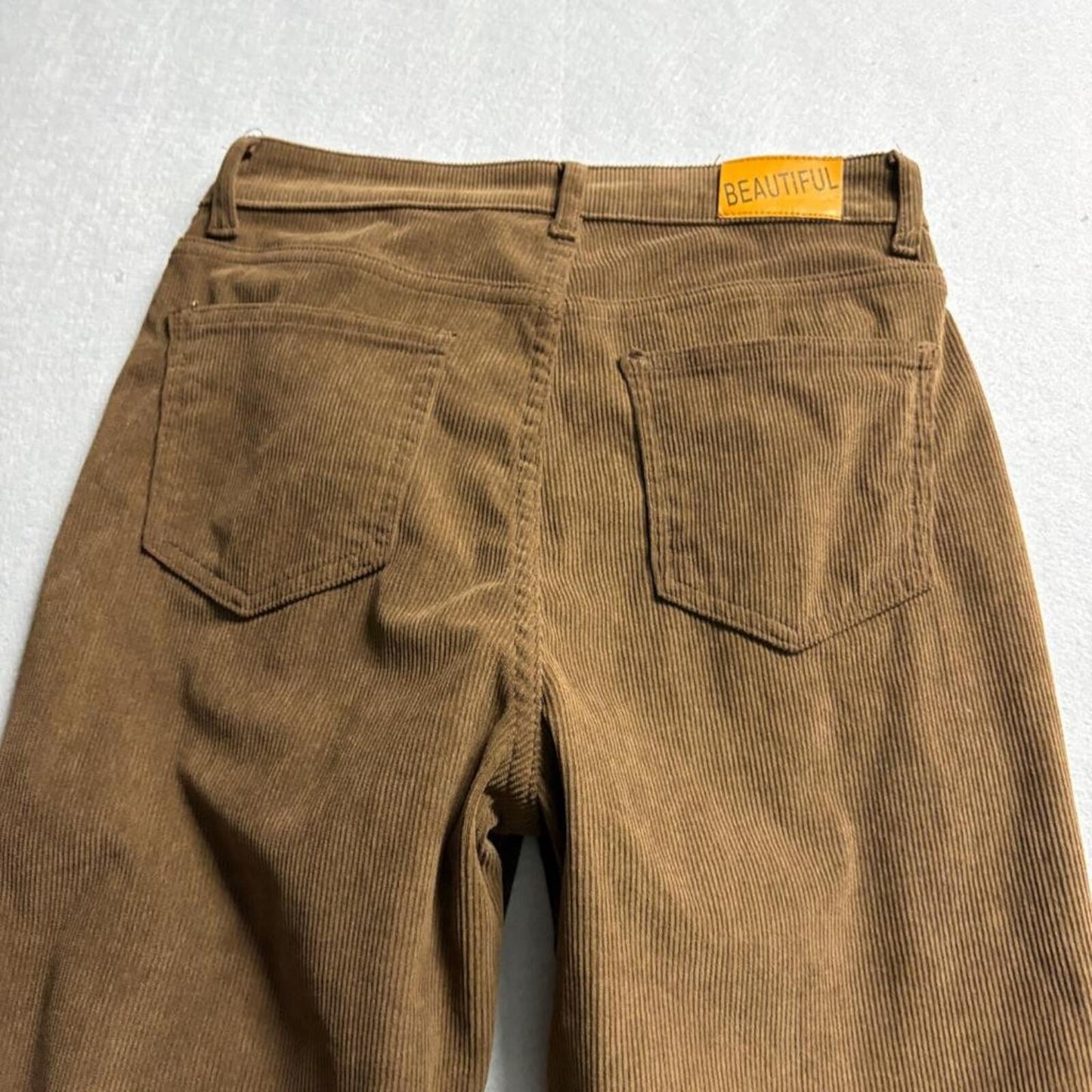 Shein Corduroy Flare Pants Womens Size 6 Brown High Rise Stretch Ribbed