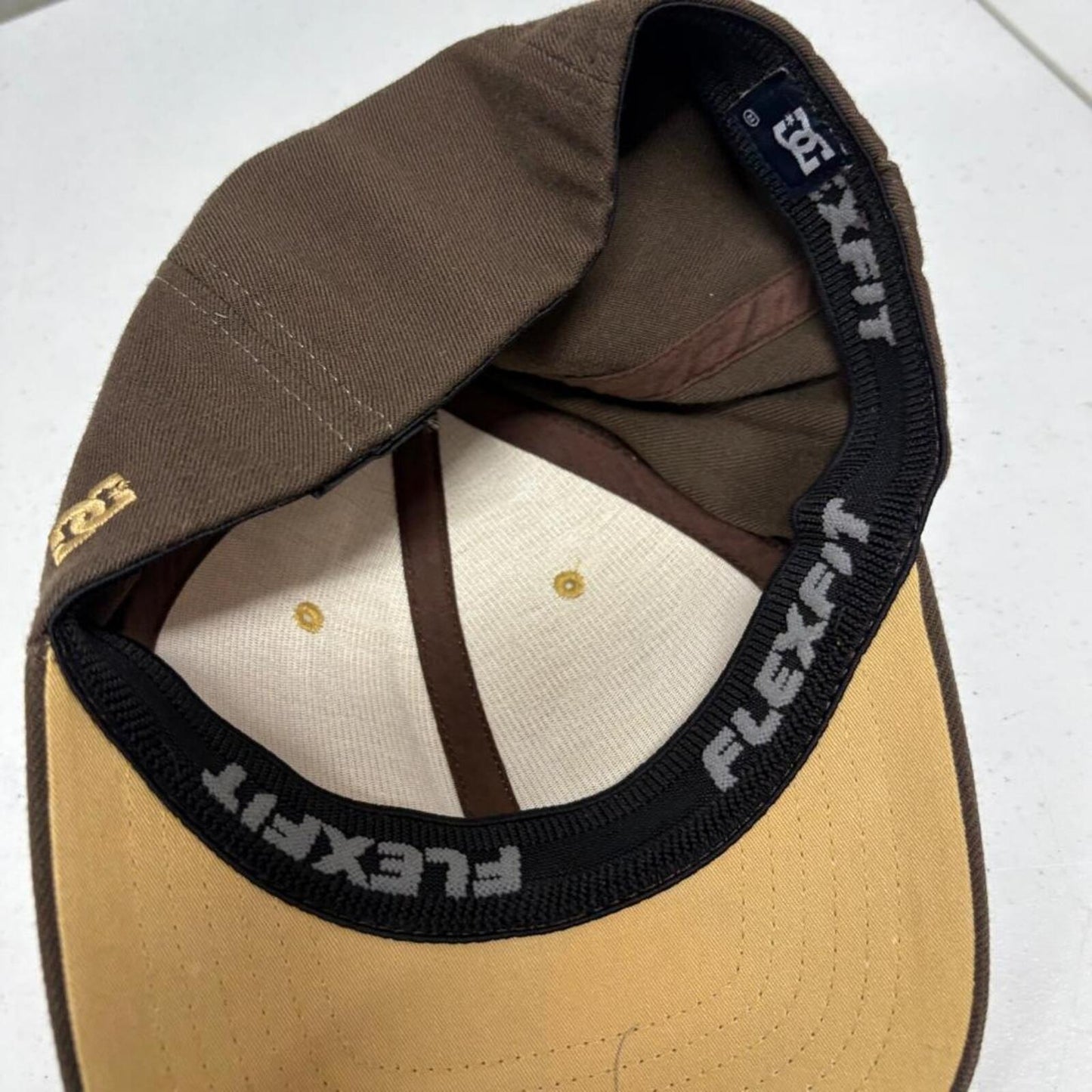 DC Shoes Flexfit Hat Mens S/M Brown All Over Print Monogram Baseball Cap
