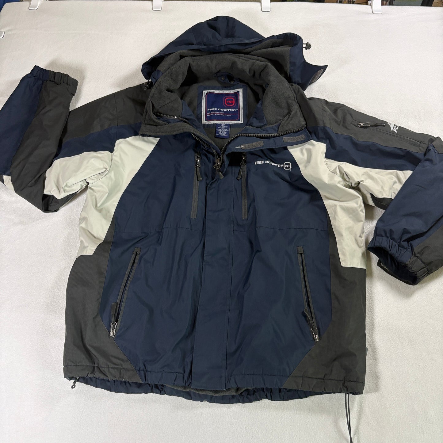 Free Country Jacket Men L Blue Hooded Ski Snow Winter Coat Fleece Lined Zip