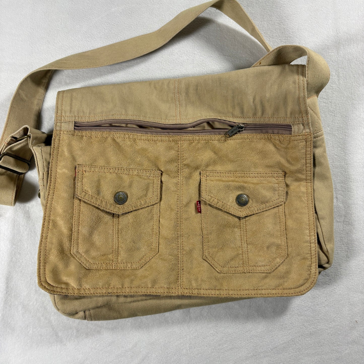 Levi's Canvas Messenger Bag Tan Suede Flap Crossbody Utility Satchel