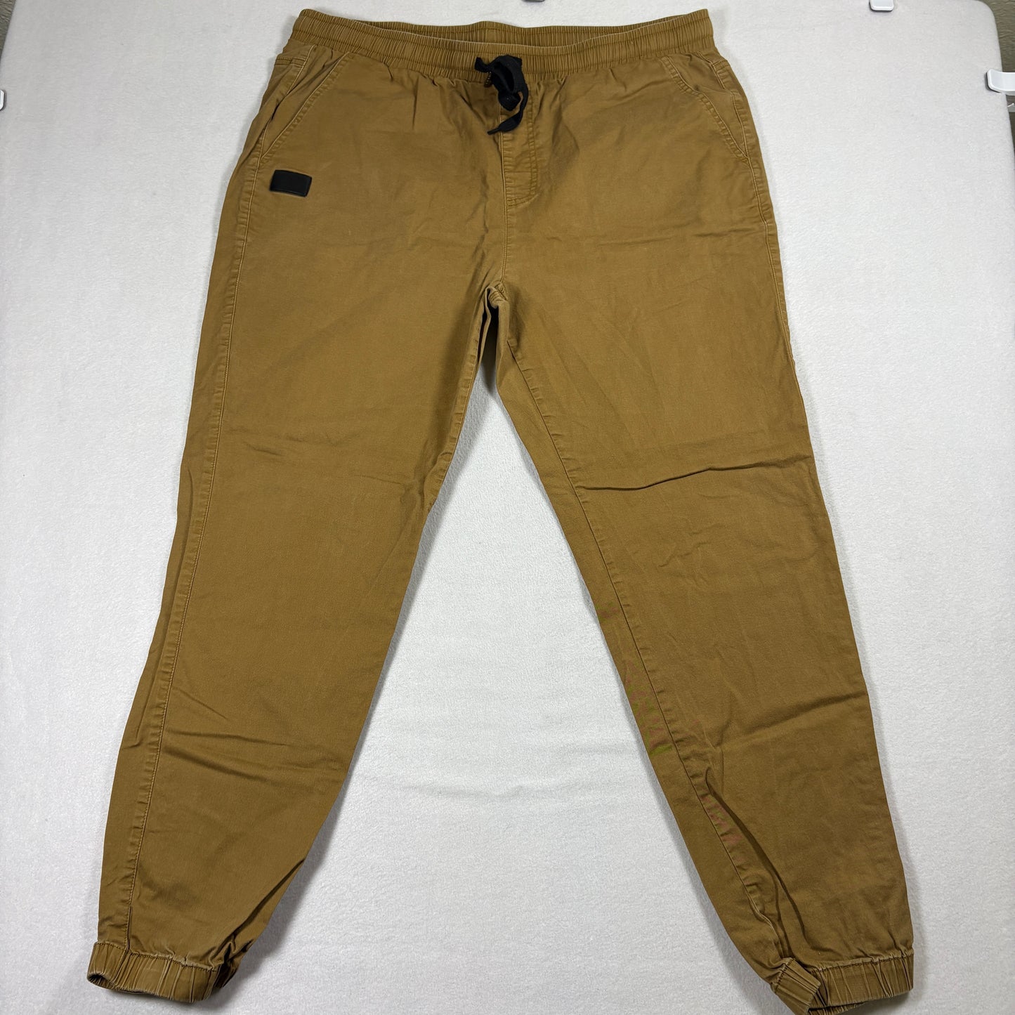 Mens Jogger Pants Brown Tan Casual Streetwear Tapered Fit Elastic Waist 34x30