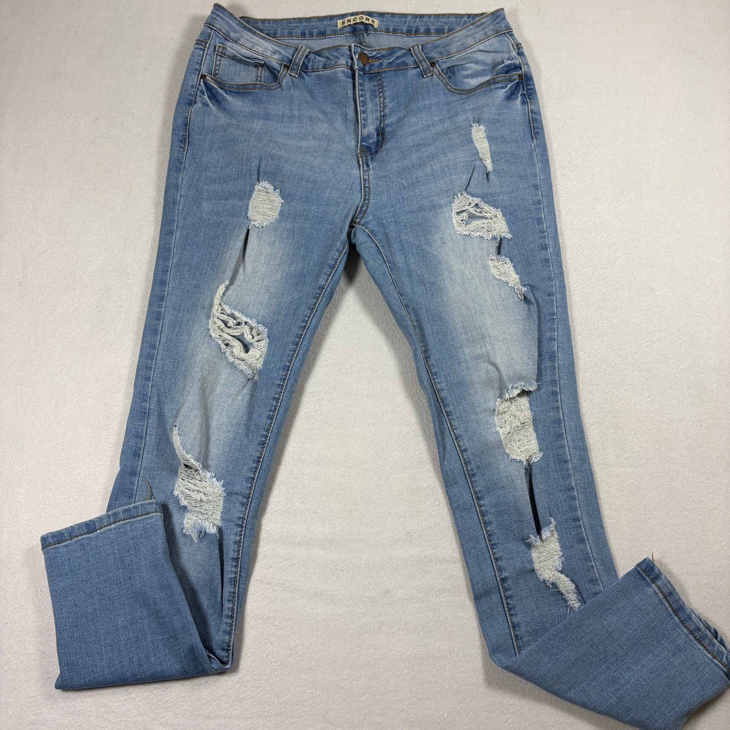 Encore Jeans Womens 13 Light Wash Distressed Ripped Denim Y2K Grunge Streetwear