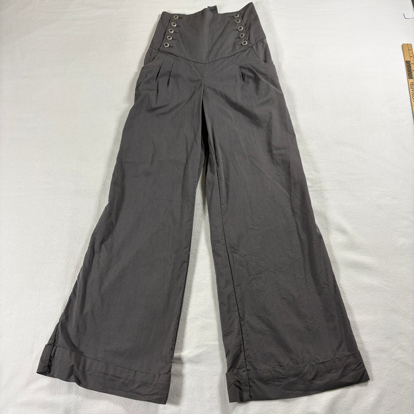 Topshop Womens High Rise Wide Leg Sailor Pants Gray Size 6 Buckle Back