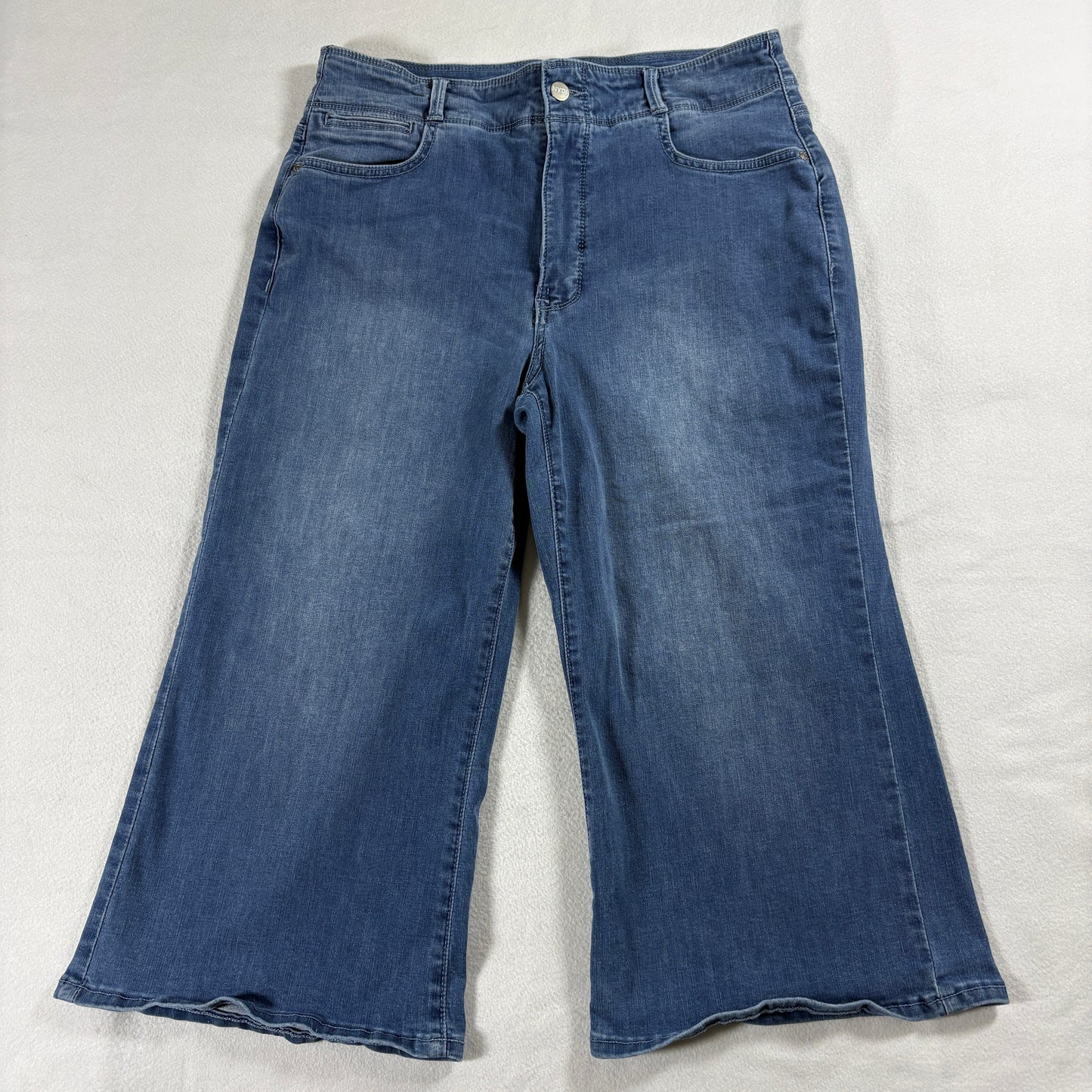 NYDJ Womens 12P Petite Wide Leg Jeans Stretch Medium Wash High Rise