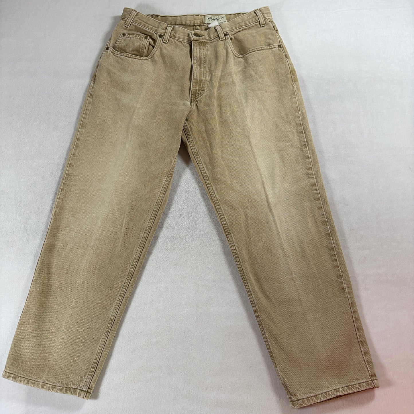 Eddie Bauer Jeans 36x30 Fits Like 32X28 Beige Tan Relaxed Straight USA Vintage
