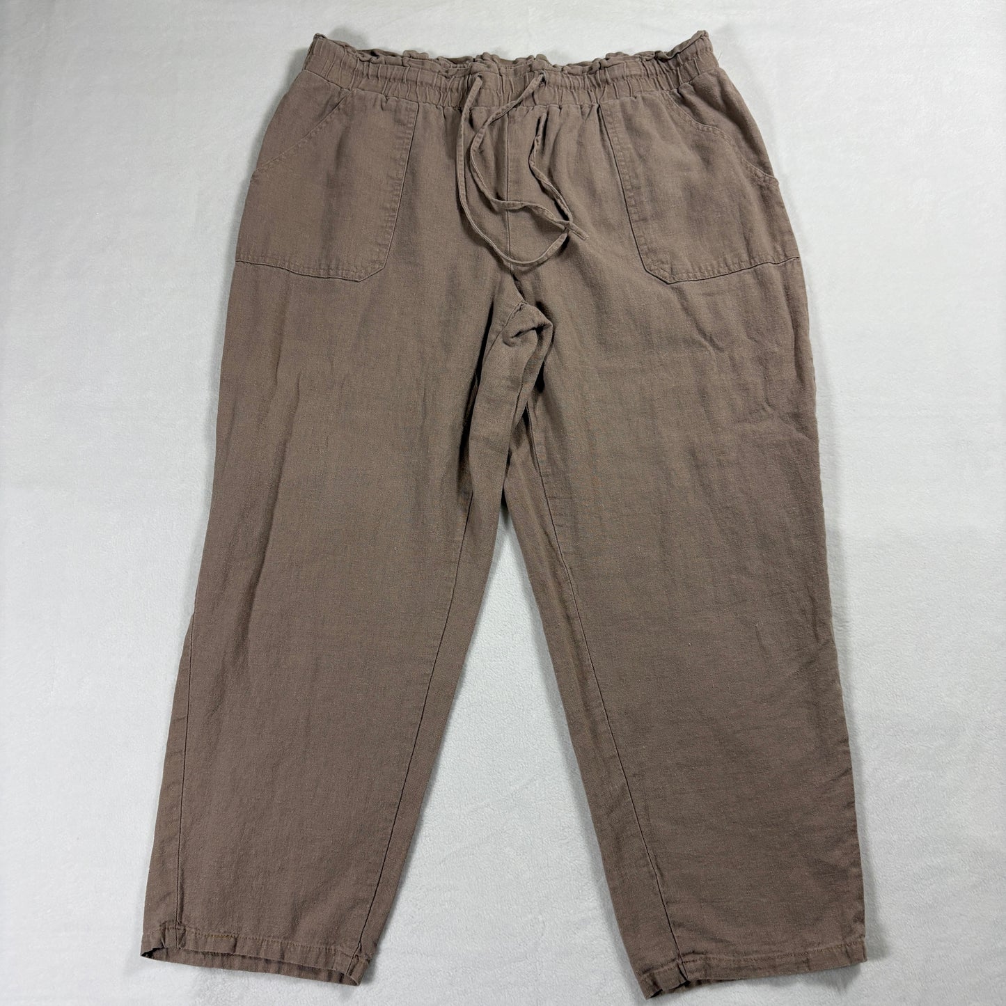 NYCC Pants Womens 10 Linen Drawstring Relaxed Fit Brown Casual Summer Wear!