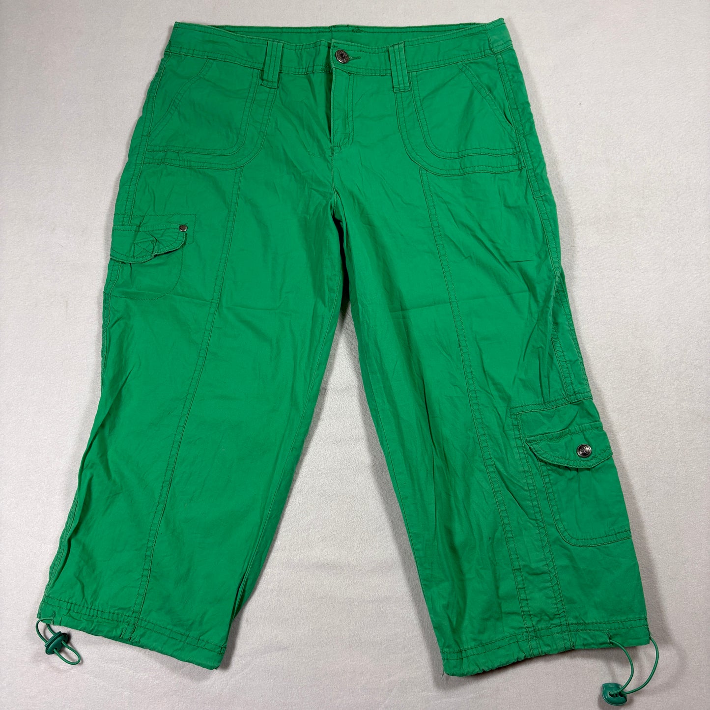 Great Northwest Indigo Capri Pants Womens 10 Green Cargo Drawstring Cropped