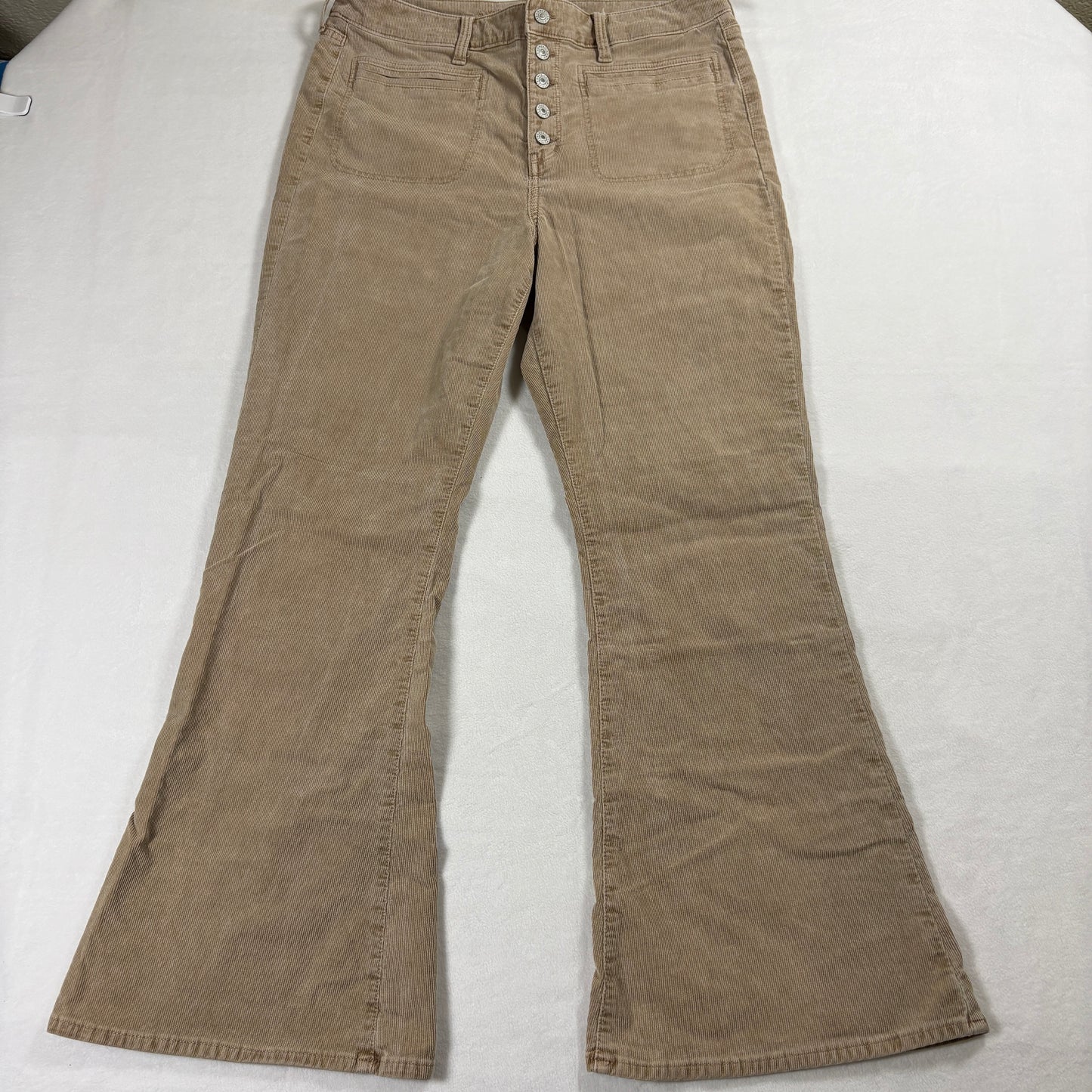 American Eagle Pants Womens 16 Corduroy Flare Stretch Tan Button Fly Retro Y2K!!