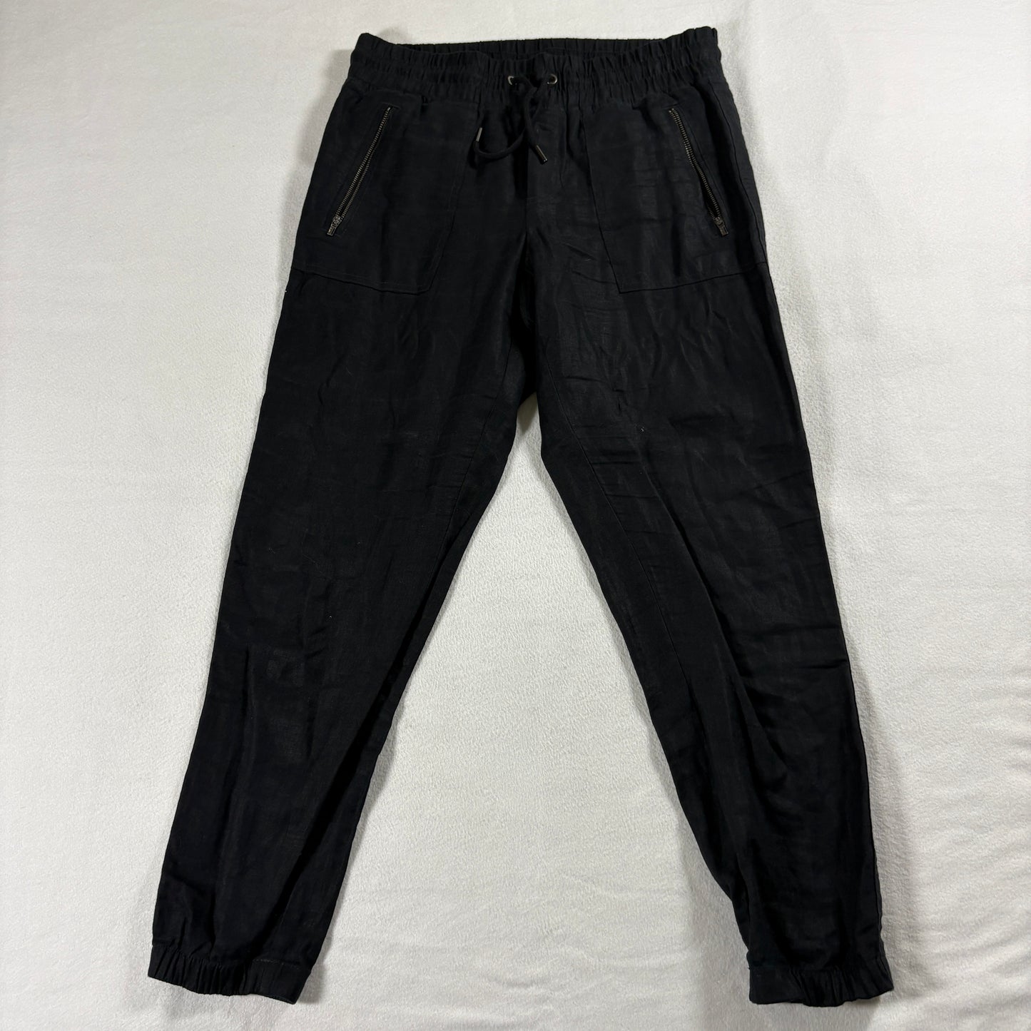 Athleta Cabo Linen Jogger Womens 4 Black 100% Linen Drawstring Pants