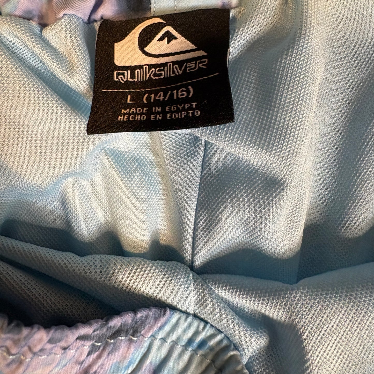 Quiksilver Board Shorts Boys L (14/16) Blue Purple Tie Dye Swim Trunks Mesh Liner