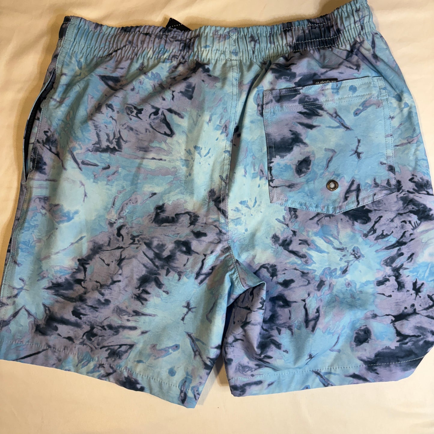 Quiksilver Board Shorts Boys L (14/16) Blue Purple Tie Dye Swim Trunks Mesh Liner