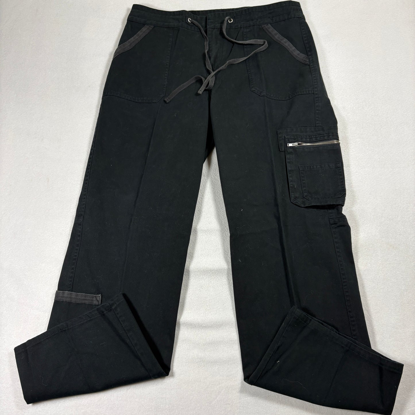 Clio Cargo Pants Womens 10 Black 100% Cotton Utility Zip Pocket Y2K Streetwear