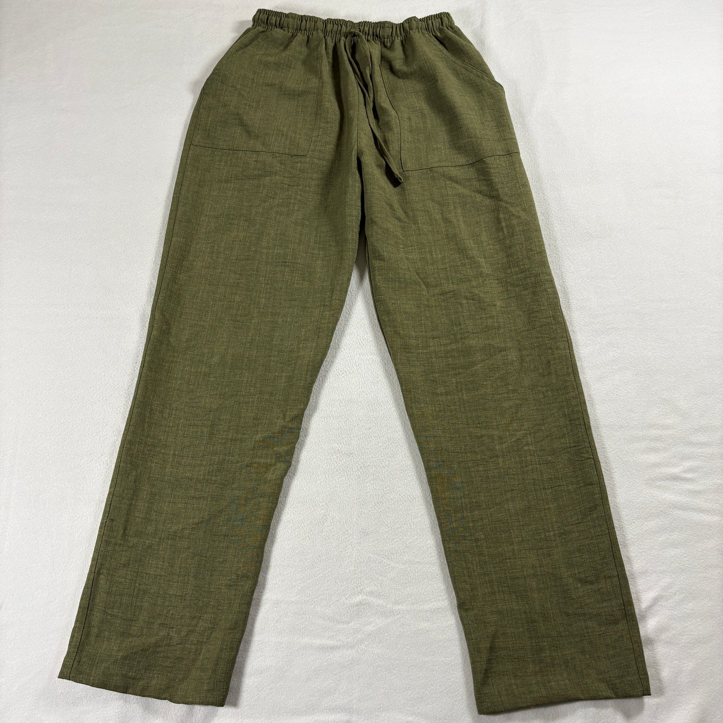 Addict Linen Blend Drawstring Pants Womens Olive Wide Leg Relaxed Fit 26x31