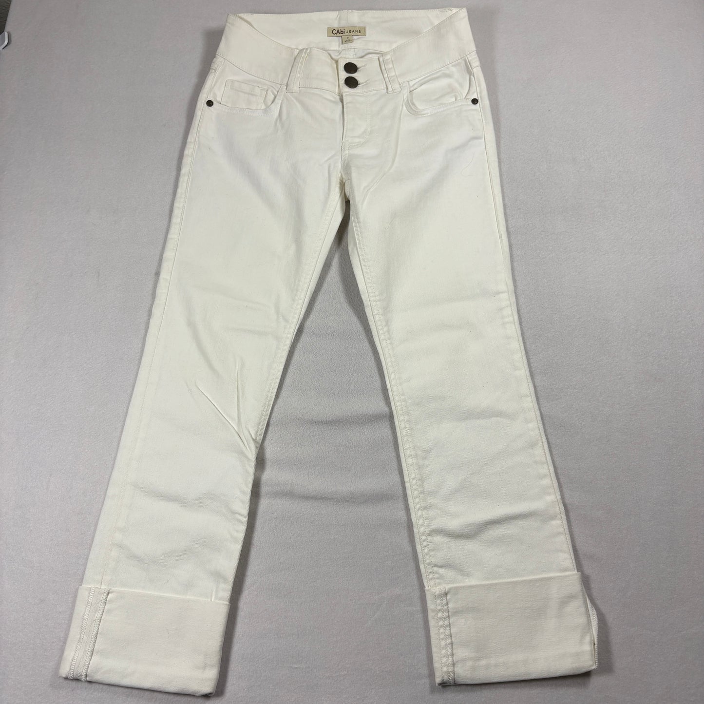 Cabi Jeans Womens Size 2 White Wide Waistband Bootcut Stretch Denim Mid Rise