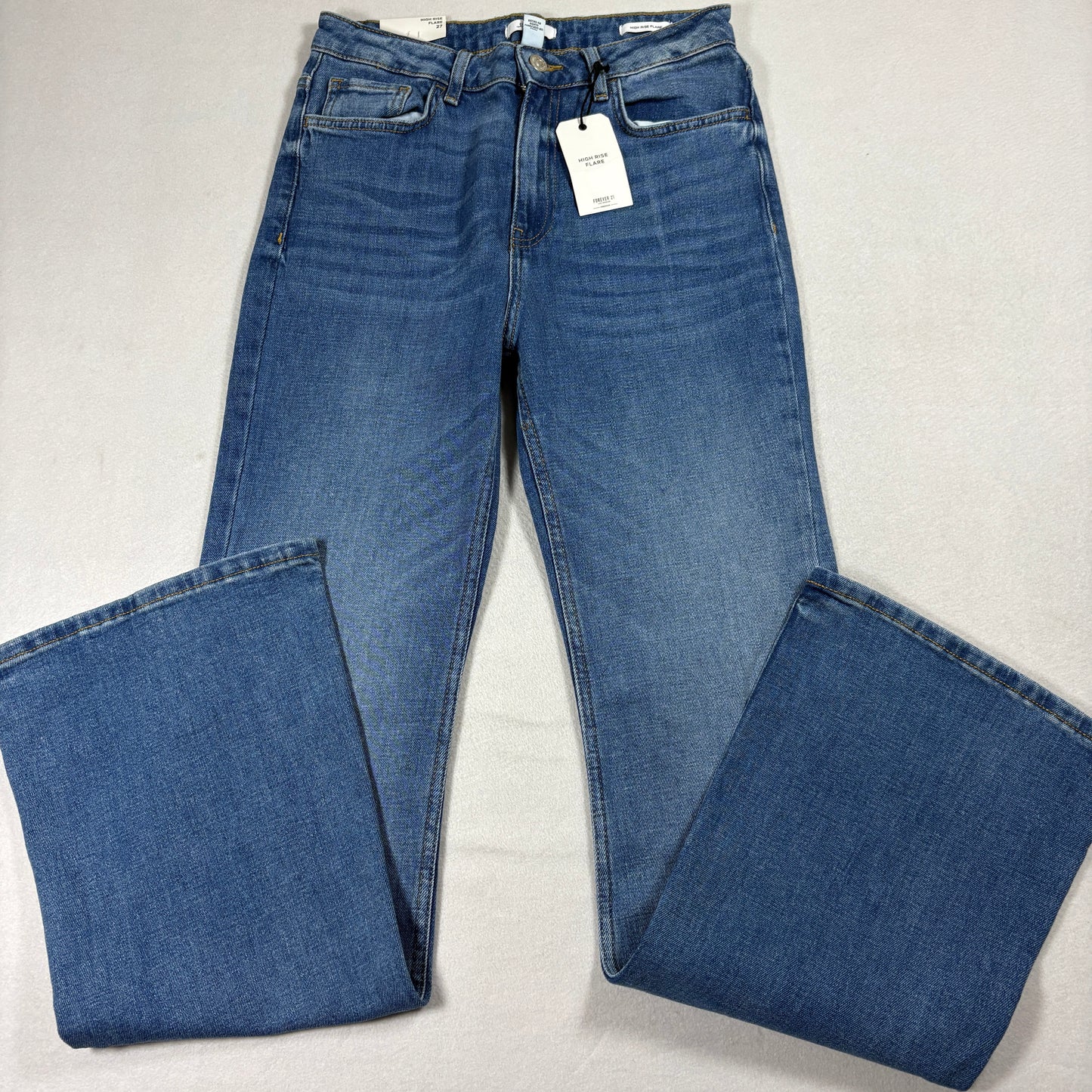 Forever 21 Premium High Rise Flare Jeans Womens Size 27 Blue Slim Fit NWT